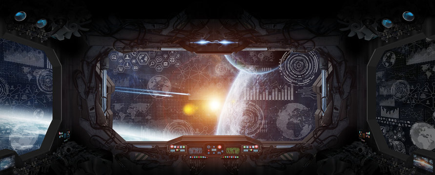Fototapeta View of outer space from the window of a space station