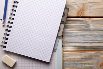 Notebook on wooden board