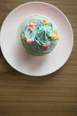 cupcake on table - top view