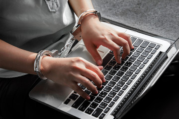Fototapeta na wymiar hand use laptop for workaholic concept