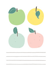 Set of cute colorful hand drawn apples. Fruit vector illustration