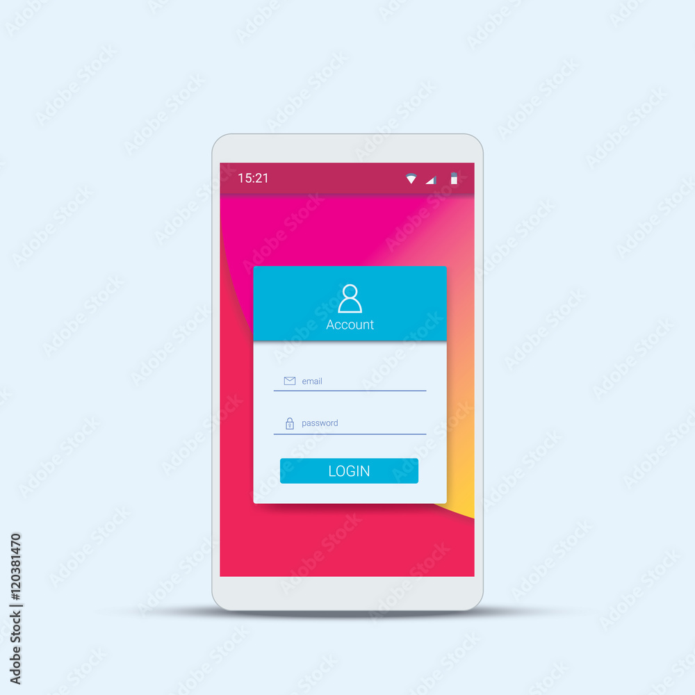 Poster mobile login menu template with modern material design for smartphone app.