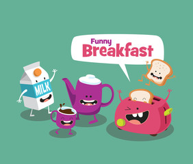 Funny breakfast set. Comic characters