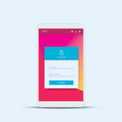 Mobile login menu template with modern material design for smartphone app.