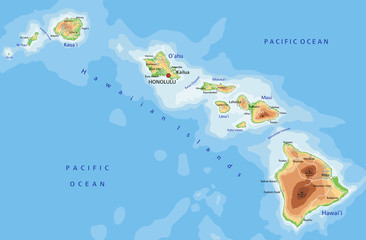 High detailed Hawaii physical map with labeling. - 120383053