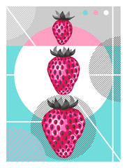 Abstract poster with strawberries in a pop art style