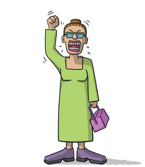 illustration of cartoon woman standing in profile very angry