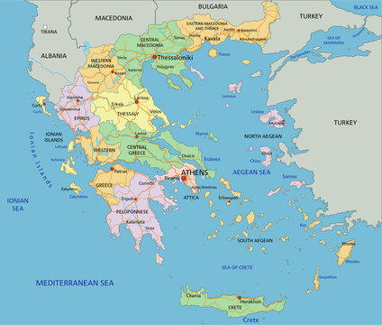 Greece - Highly detailed editable political map with labeling.