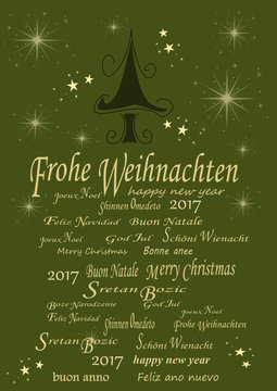 Weinachtskarte mit Text und Baum 