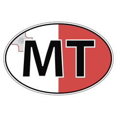 Sticker on car oval, ellipse, flag Malta with the inscription MT vector for print or website design for language buttons