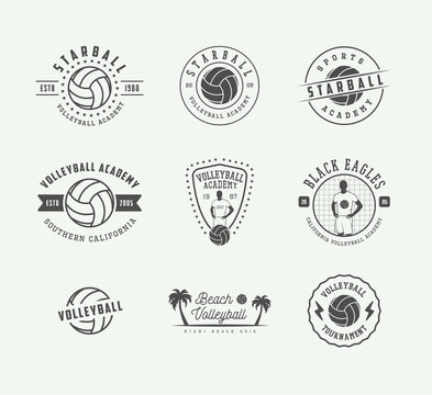 Set of vintage volleyball labels, emblems and logo. 