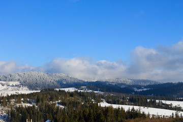 Fototapeta na wymiar Carpathian mountains in Ukraine. Winter landscape