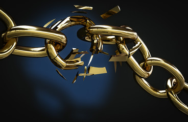 golden chain broken 3D illustration