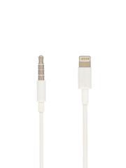 3.5 mm audio mini jack plug comparing with new lightning 8 pins audio jack plug isolate on white background, Clipping path