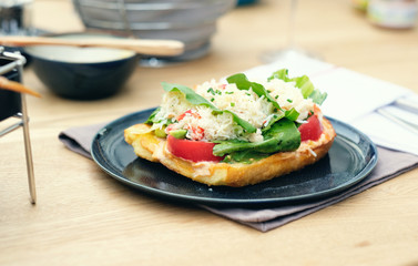 Crab bruschetta in restaurant