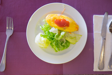 Omlete with tomato sauce