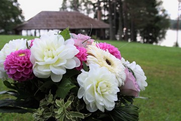 Bunch of fresh flowers, roses. Beautiful romantic bouquet for birthday, wedding. Holidays and celebrations 