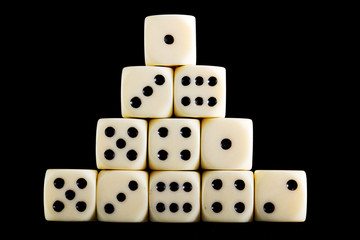 White dice isolated on black background