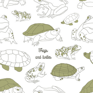 Set with frogs and turtless pattern