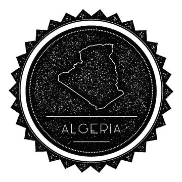 Algeria Map Label with Retro Vintage Styled Design. Hipster Grungy Algeria Map Insignia Vector Illustration. Country round sticker.