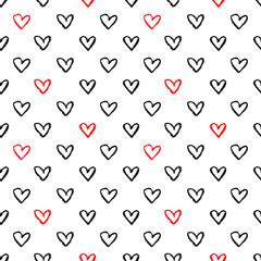 Heart signs seamless pattern. Seamless pattern with hand drawn heart shapes. Charcoal doodles. Charcoal scribble seamless pattern. Heart background
