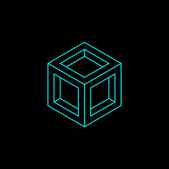 blue cube vector logo template, geometry minimal icon concept