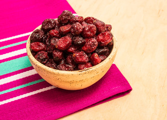 dried cranberries on canvas close up