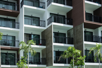 balcony of apartment building in the city.