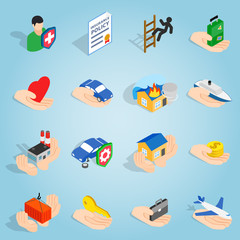 Isometric insurance icons set. Universal insurance icons to use for web and mobile UI, set of basic insurance elements vector illustration