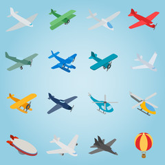 Isometric aviation icons set. Universal aviation icons to use for web and mobile UI, set of basic aviation elements vector illustration