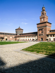 Fototapeta na wymiar Milan's Sforza Castle in blue sky