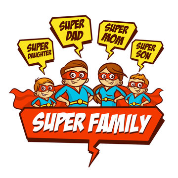 Super Family. Father Mother Daughter Son Superheroes. Set