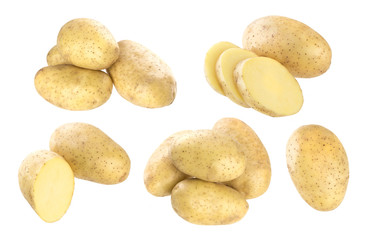 Fototapeta na wymiar Raw potatoes on a white wooden background