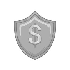Insurance money shield icon in black monochrome style on a white background vector illustration