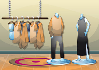 cartoon vector illustration interior clothing room with separated layers in 2d graphic