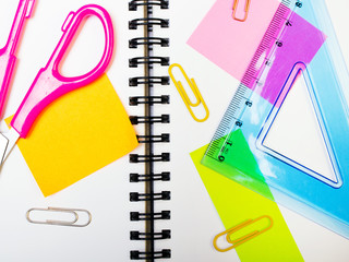 School background with colorful accessories
