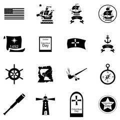 Fototapeta premium Columbus Day icons set in cartoon style. set collection. Celebrate Columbus Day vector illustration
