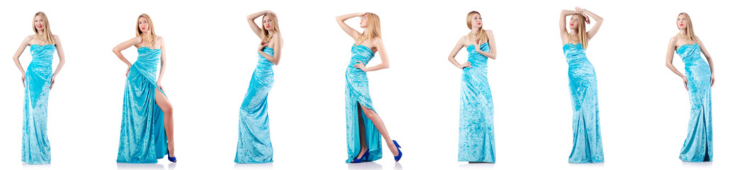 Fashion concept with tall model on white