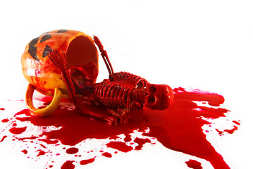 halloween cup of bloody skeleton.