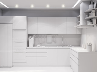 3d rendering design interior of modern kitchen