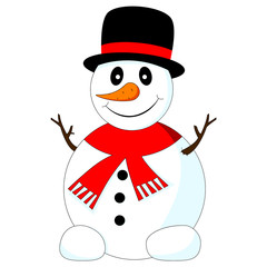 Illustration of a funny snowman with black hat on a white background
