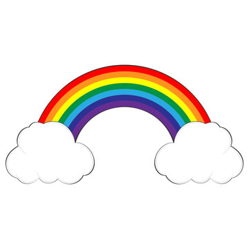Illustration of a colorful rainbow in clouds on white