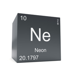 Neon chemical element symbol from the periodic table displayed on black cube
