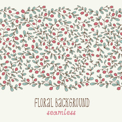 Seamless vector floral background with small leaves and berries