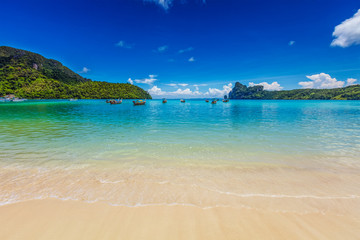 Long tail boats in bay. Thailand