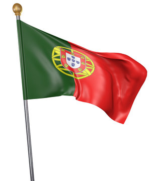 National flag for country of Portugal isolated on white background, 3D rendering