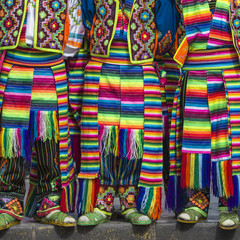 Peruvian dancers at the parade in Cusco. People in traditional clothes.
