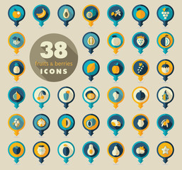 Set of Fruits and Berries pin map icon