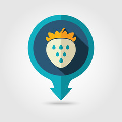 Strawberry flat pin map icon. Berry fruit