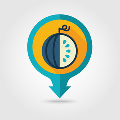 Watermelon flat pin map icon. Fruit